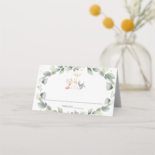 Woodland Animals Green Baby shower Verjaardag Plaatskaartje (Voorkant)