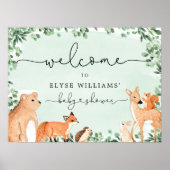 Woodland Animals Green Baby shower Welkomstbord Poster (Voorkant)