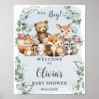 Woodland Animals Green Boy Baby shower Welkom