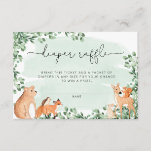 Woodland Animals Green Diaper Raffle Ticket Informatiekaartje