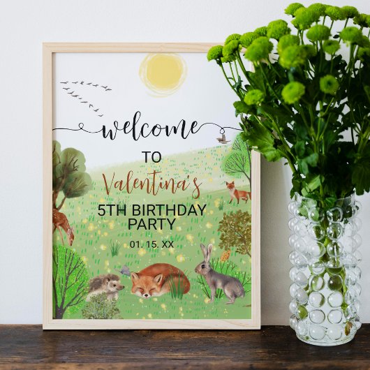 Woodland Animals Green Meadow Script Welkomstbord Poster
