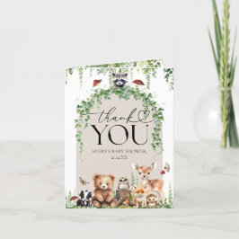 Woodland Animals Green Mushroom Baby shower Bedankkaart