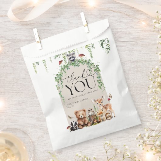 Woodland Animals Green Mushroom Baby shower Bedankzakje (Geknipt)