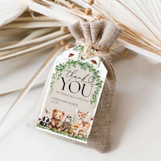Woodland Animals Green Mushroom Baby shower Cadeaulabel
