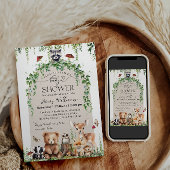 Woodland Animals Green Mushroom Baby shower Kaart