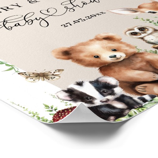 Woodland Animals Green Mushroom Baby shower Poster (Hoek)