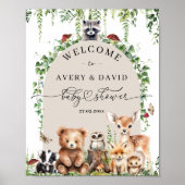 Woodland Animals Green Mushroom Baby shower Poster (Voorkant)