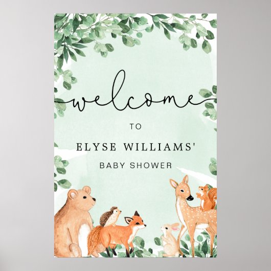 Woodland Animals Green Welcome Sign Poster (Voorkant)