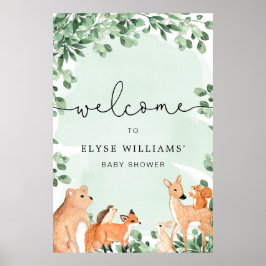 Woodland Animals Green Welcome Sign Poster