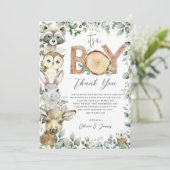 Woodland Animals Green Wood Boy Baby shower Bedankkaart (Staand voorkant)