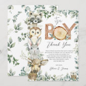 Woodland Animals Green Wood Boy Baby shower Bedankkaart (Voorkant / Achterkant)