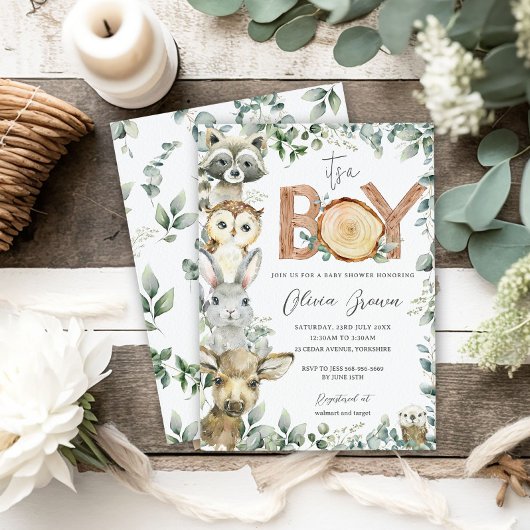 Woodland Animals Green Wood Boy Baby shower Kaart