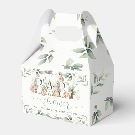 Woodland Animals Greeneral Neutral Baby shower Bedankdoosjes (Achterkant)