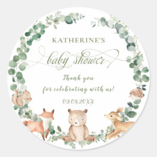 Woodland Animals Greeneral Neutral Baby shower Ronde Sticker