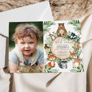 Woodland Animals Greenerd Wild One Birthday Kaart