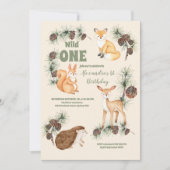 Woodland Animals Greenerd Wild One Birthday Kaart (Voorkant)