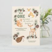 Woodland Animals Greenerd Wild One Birthday Kaart (Staand voorkant)