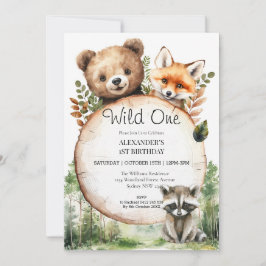 Woodland Animals Greenerd Wild One Birthday Kaart
