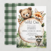 Woodland Animals Greenerd Wild One Birthday Kaart (Voorkant / Achterkant)