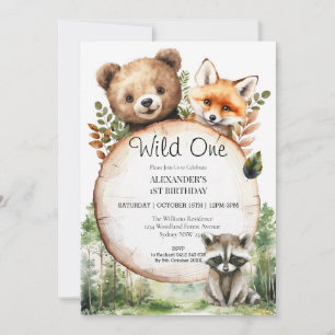 Woodland Animals Greenerd Wild One Birthday Kaart