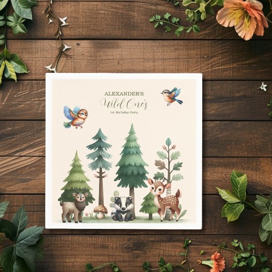 Woodland Animals Greenerd Wild One Birthday Servet