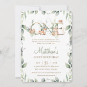 Woodland Animals Greenery 1st Birthday Boy Girl Kaart (Voorkant)