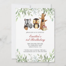 Woodland Animals Greenery 1st Birthday