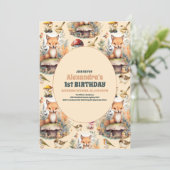 Woodland Animals Greenery 1st Birthday Kaart (Staand voorkant)