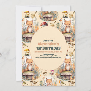 Woodland Animals Greenery 1st Birthday Kaart
