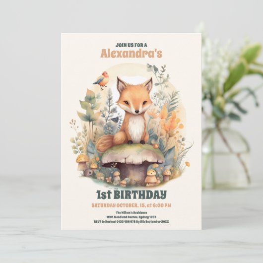 Woodland Animals Greenery 1st Birthday Kaart (Staand voorkant)