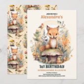 Woodland Animals Greenery 1st Birthday Kaart (Voorkant / Achterkant)