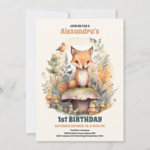 Woodland Animals Greenery 1st Birthday Kaart