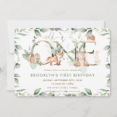 Woodland Animals Greenery 1st Birthday Wild One Kaart (Voorkant)