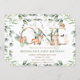 Woodland Animals Greenery 1st Birthday Wild One Kaart