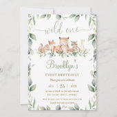 Woodland Animals Greenery 1st Birthday Wild One Kaart (Voorkant)