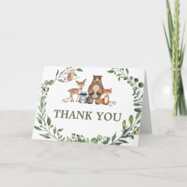 Woodland Animals Greenery Baby Shower  Bedankkaart