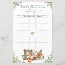 Woodland Animals Greenery Baby shower Bingo Game
