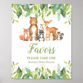 Woodland Animals Greenery Baby shower Favors Sign Poster (Voorkant)