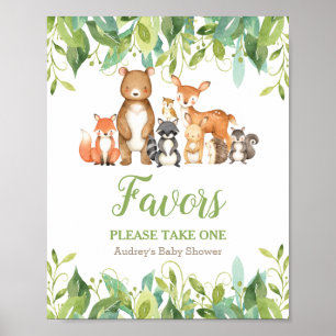 Woodland Animals Greenery Baby shower Favors Sign Poster