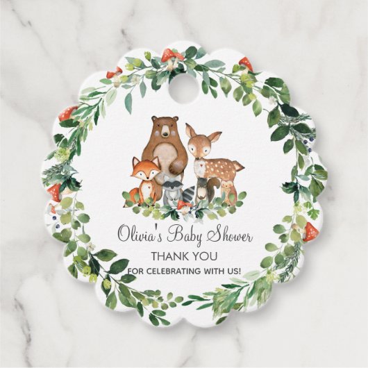 Woodland Animals Greenery Baby shower Hartelijk da Bedankjes Labels (Voorkant)
