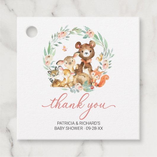 Woodland Animals Greenery Baby shower Hartelijk da Bedankjes Labels (Voorkant)