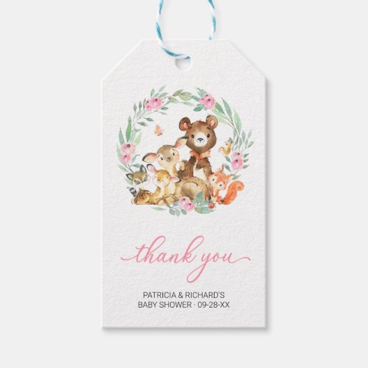 Woodland Animals Greenery Baby shower Hartelijk da Cadeaulabel (Voorkant)