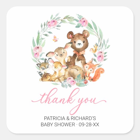 Woodland Animals Greenery Baby shower Hartelijk da Vierkante Sticker (Voorkant)