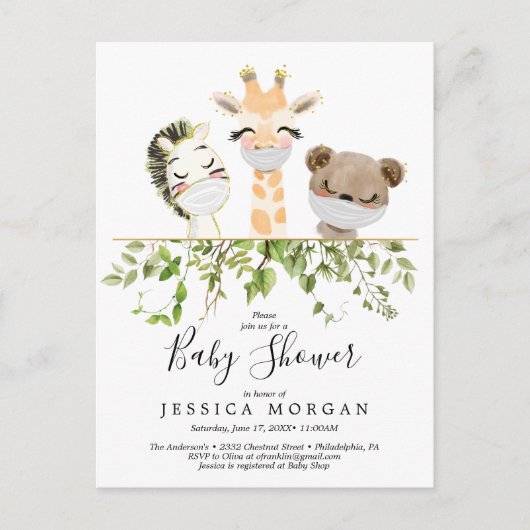 Woodland Animals Greenery Baby shower Invitation Briefkaart (Voorkant)