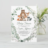 Woodland Animals Greenery Baby shower Invitation Kaart (Staand voorkant)