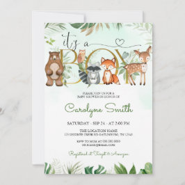 Woodland Animals Greenery Baby shower Invitation Kaart