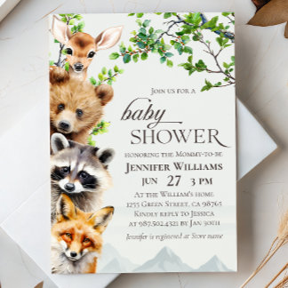 Woodland Animals Greenery Baby Shower Invitation Kaart