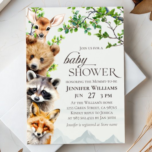 Woodland Animals Greenery Baby Shower Invitation Kaart