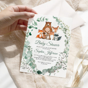 Woodland Animals Greenery Baby shower Invitation Kaart