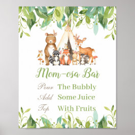 Woodland Animals Greenery Baby shower Momosa Bar Poster